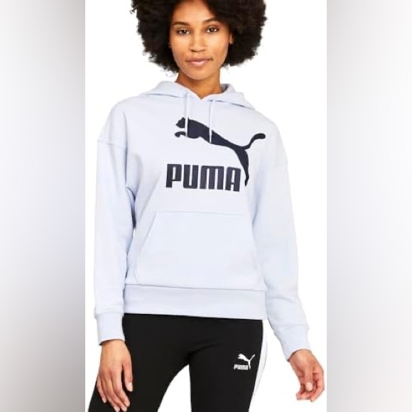 Puma Tops - Puma EUC Logo Hoodie Sweatshirt Size M Blue Gray Drawstrings Front Pocket